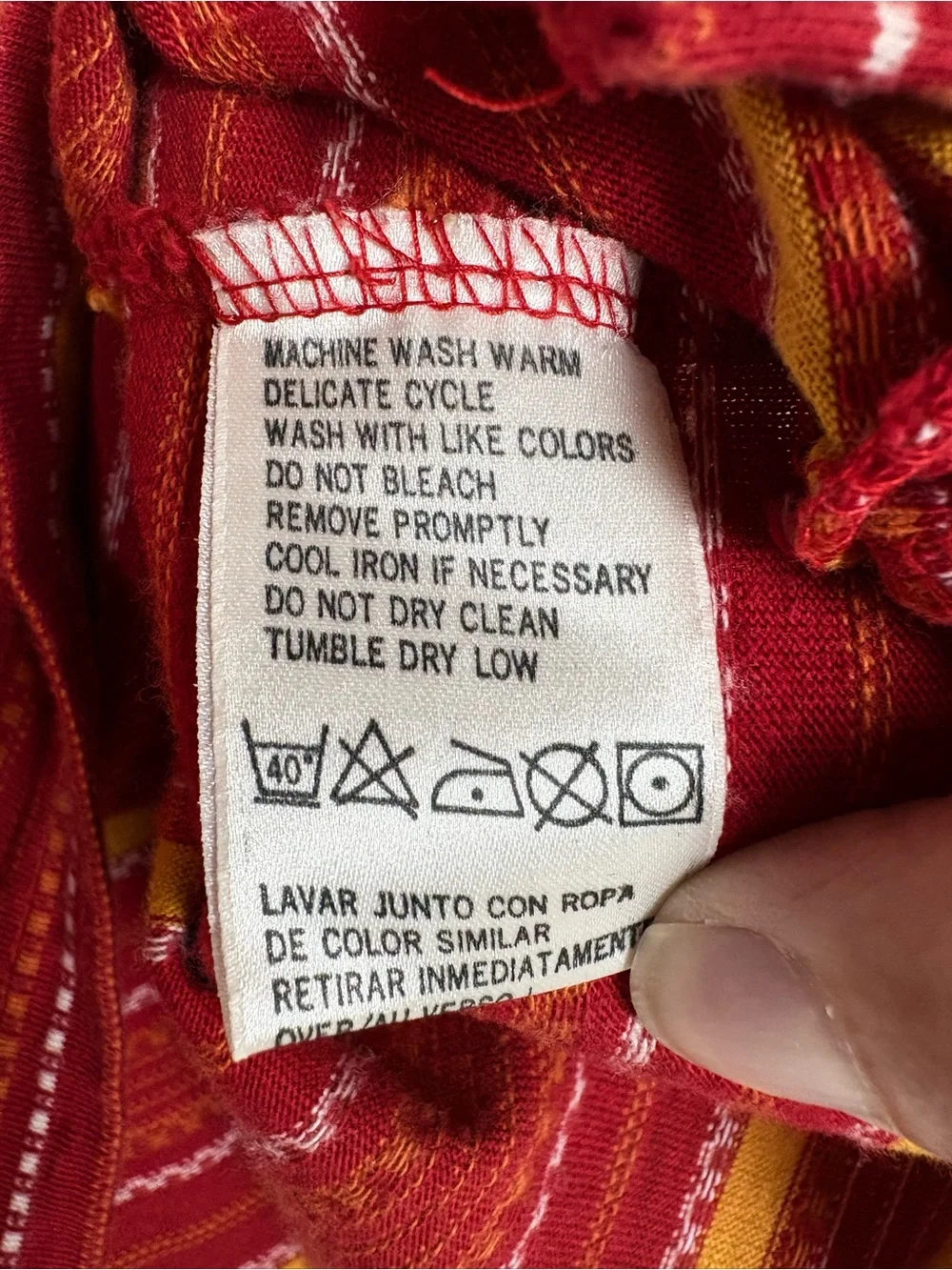 Cropped Red & Yellow Striped Button-Up Women's Top